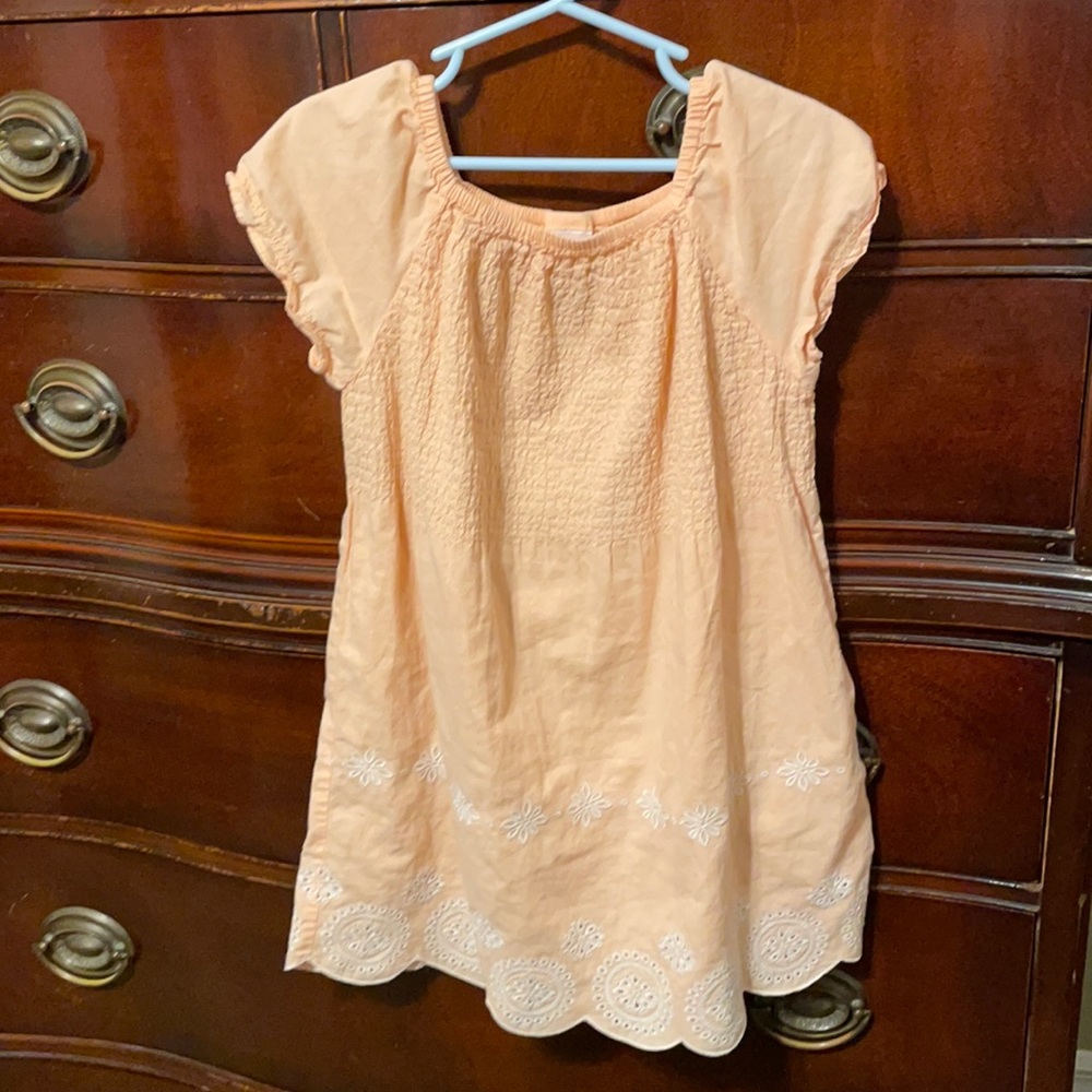 Eyelet trim dress with elastic bodice